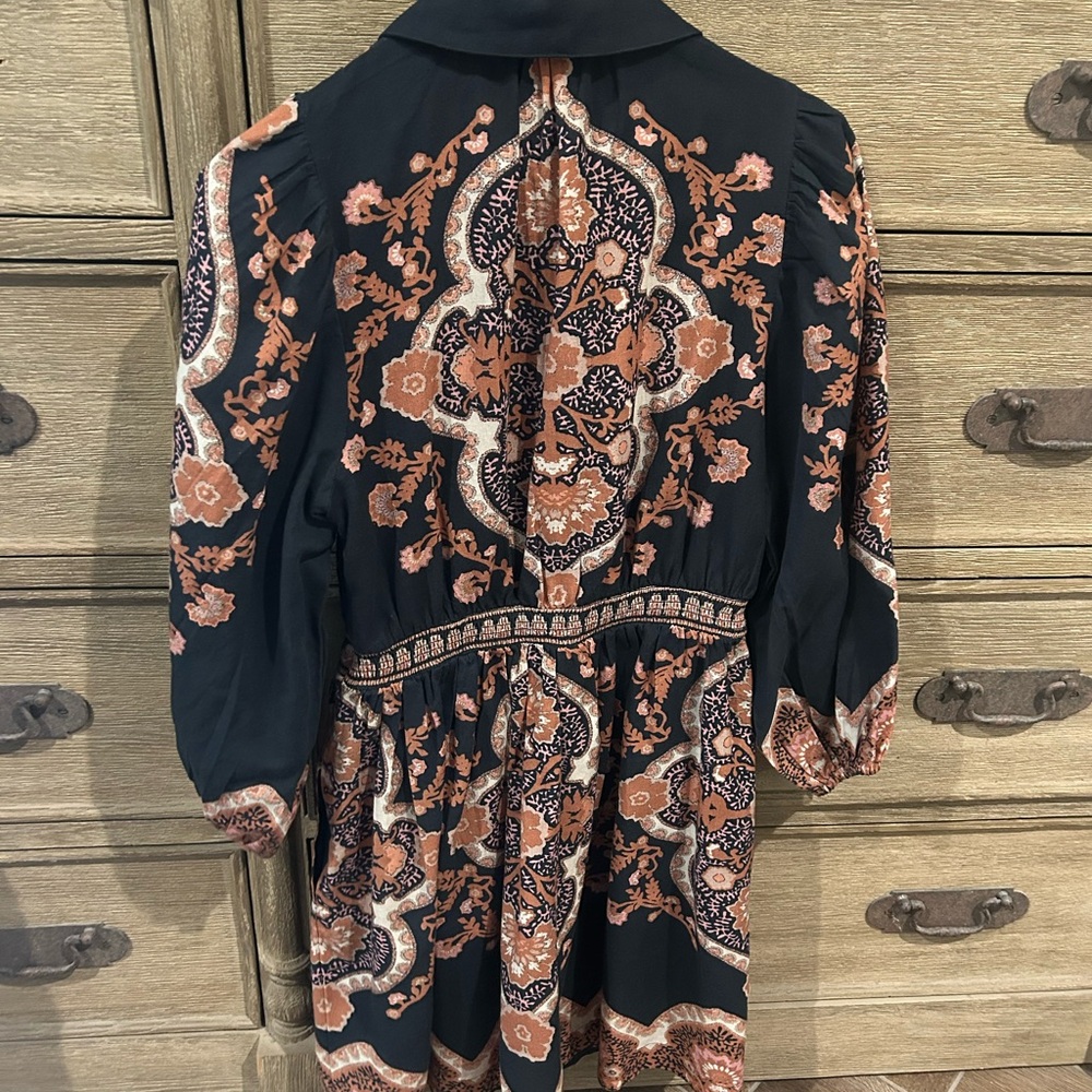 Cleobella Black and Brown Floral Long Sleeve Dress